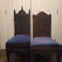 19th Century ornate, hand-careved Anglo Indian, chairs
