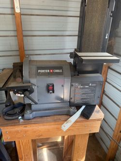 Porter-Cable PCB420SA 4” × 36” belt / 8” disc benchtop sander, 5-amp, with the cast-iron base.