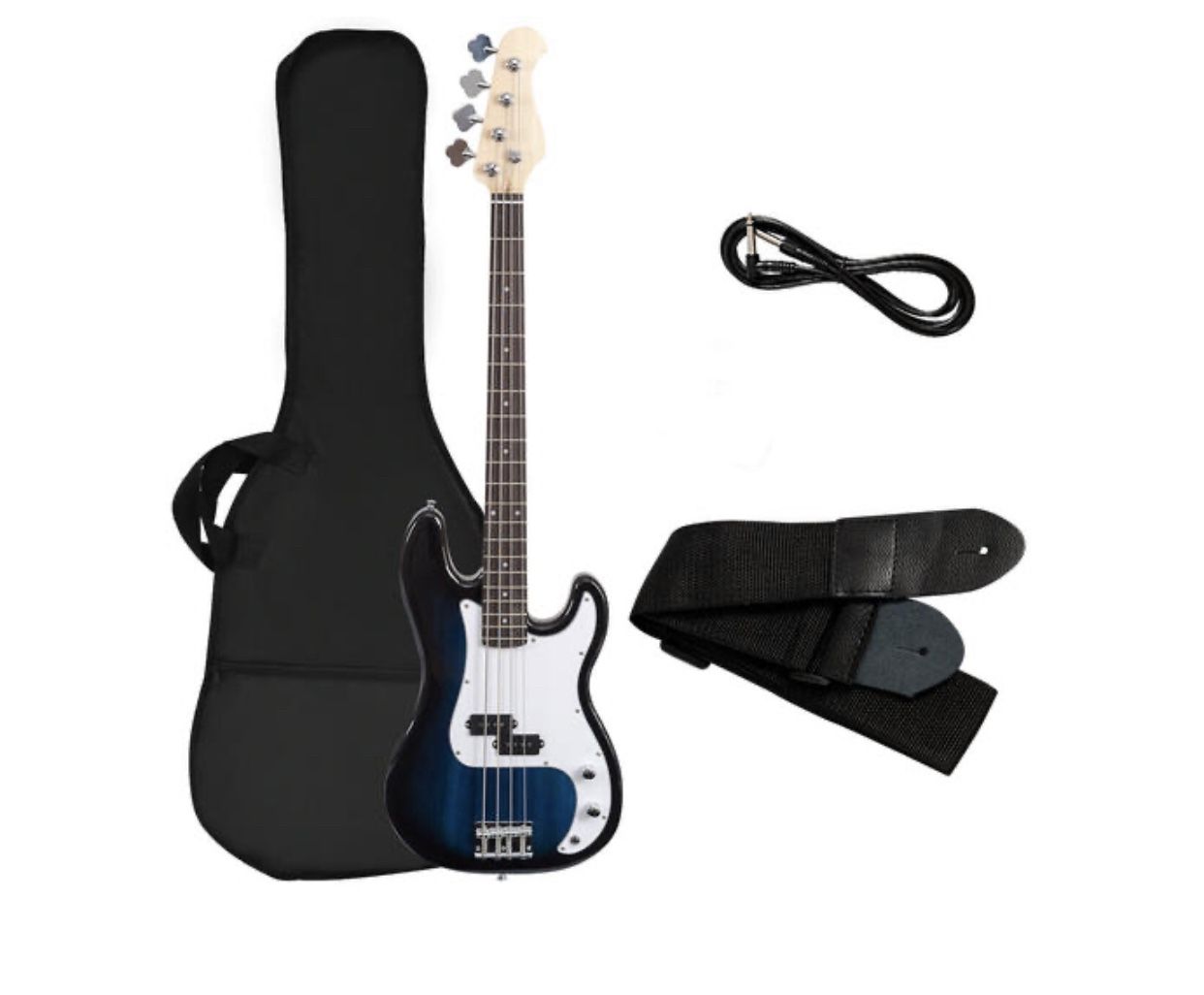 Electric Bass Guitar Full Size 4 String w/ Bag Strap Guitar Pick Amp Cord Blue