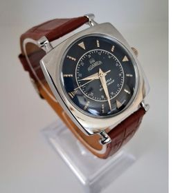 Vintage Roamer Men's Leather Mechanical Blue & Brown Watch RARE 