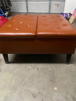 Brown Faux Leather Ottoman