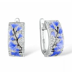 Women’s Blue Flowers Hoops Earrings