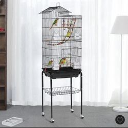 Roof Top Birdcage Parrot Cage with Detachable Rolling Stand