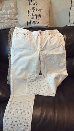 #michael kors #ladies sz 10 # capris #White Jeans with Rhinestone Floral Detail