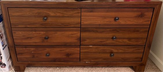 6-Drawer Wood Dresser Walnut Finish