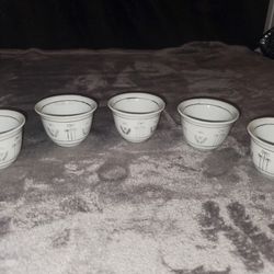 Set of four Arabic Gawah cups white with  flowing palm trees