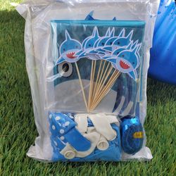 Baby Sharks Birthday Foil Balloons And Cake Toppers 
