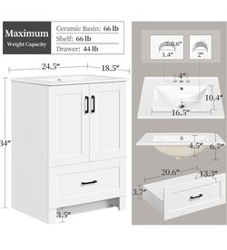 24" white RTA bathroom vanity with sink