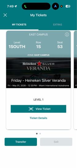 Veranda Silver Heineken Tickets (2) for Friday 5/1