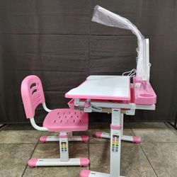 Kid Desk, Chair, And Lamp