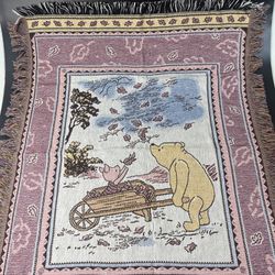 Disney Pooh & Piglet Throw Baby Blanket Goodwin Weavers Fringed Tapestry 35X45