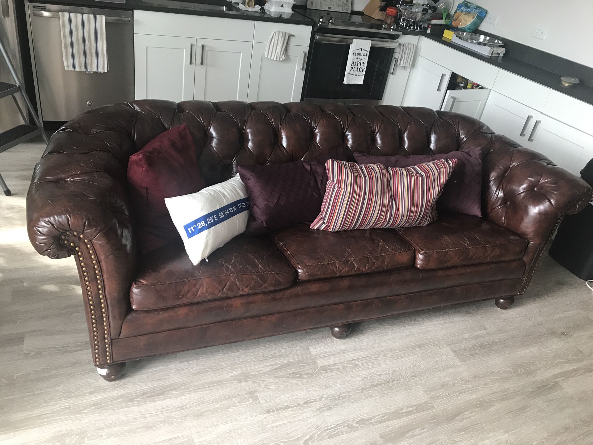 Leather Couch and the table