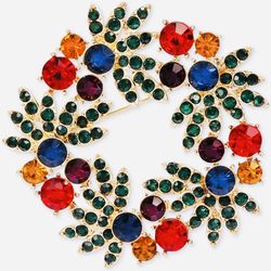 Holiday Christmas Wreath, Multicolore Crystal Pin