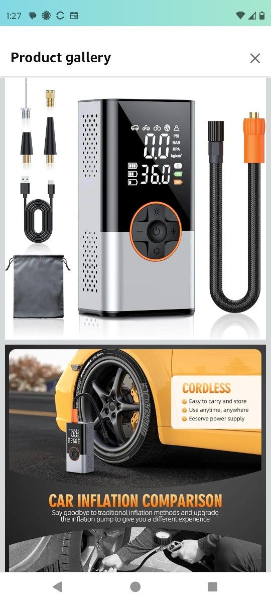 Tire Inflator Portable Air Compressor, 180PSI & 15000mAh Cordless Air Pump for Car Tires with Pressure Gauge, 3X Faster Tire Pump with Cigarette Light