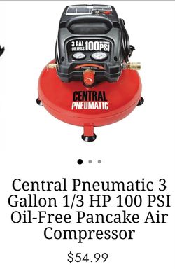 Pancake Air Compressor - Central Pneumatic 3 Gallon 1/3 HP 100 PSI Oil-Free