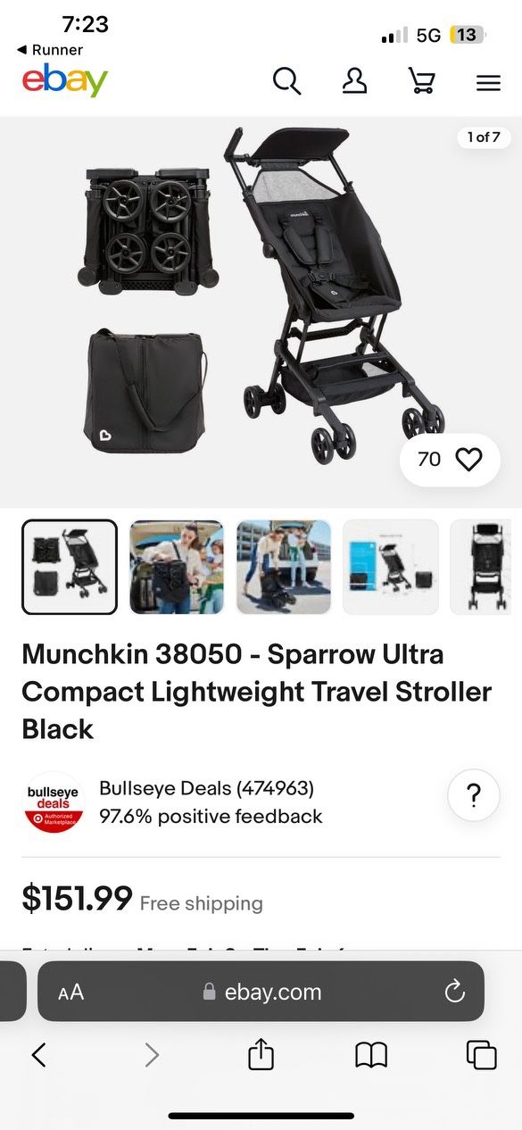 Munchkin 38050 - Sparrow Ultra Compact Lightweight Travel Stroller Black