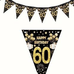 Happy Birthday 60 Years Banner With 9 Flags