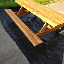 7'ft Picnic Table. Routed,sanded, And Stained With A Natural Wood Lacquer .  Super Sturdy And Strong