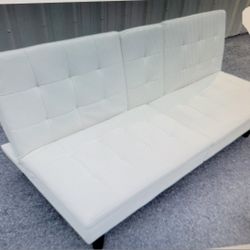 PU Leather White Futon SOFA BED 2 CUP HOLDER S