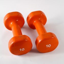 2X 10lb Orange Dumbbell Weights Exercise Equipment Fitness Gym Gear