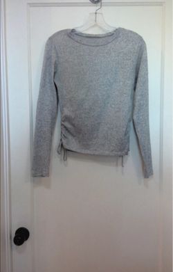 Gray Long Sleeve Top with Side Ruching