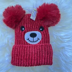 Kids Winter Binnie Knit Faux Fuzzy Red