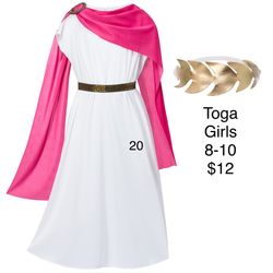 Girls Greek Roman Toga Pink Halloween Toga Party sz 8-10