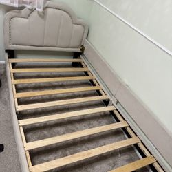 Upholstered Twin Beige Bed Frame