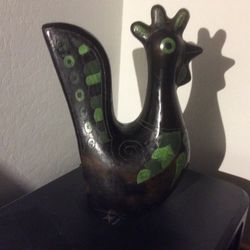 Black Clay Pottery , Mexican Folk Art Smiling Rooster Measurements 12”H X 8”W