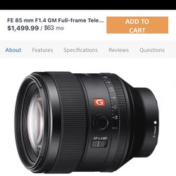 Sony FE 85mm f/1.4 GM lens (G Master series).