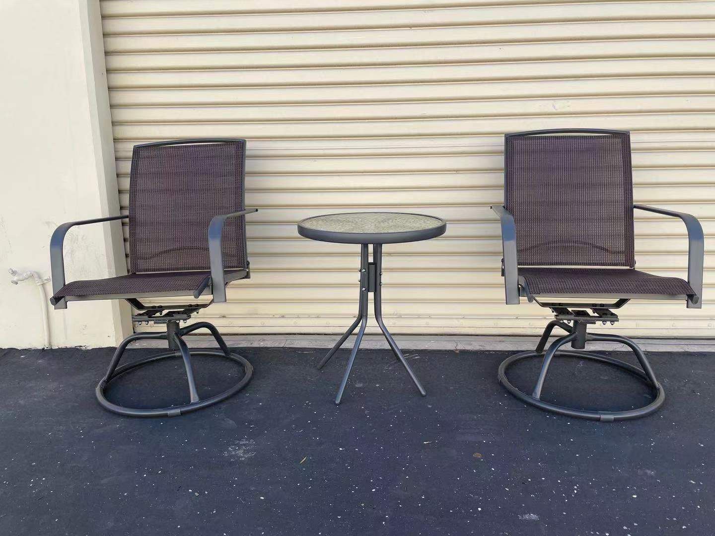 3 Pieces Outdoor Furniture, Patio Table and Chairs, Bar Stools Set of 3 Swivel Outdoor Chairs