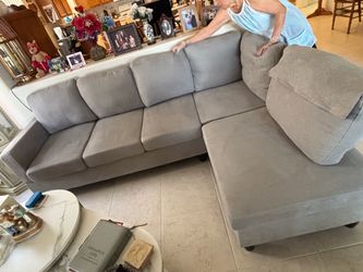 Gray Fabric L-Shaped Sectional Sofa