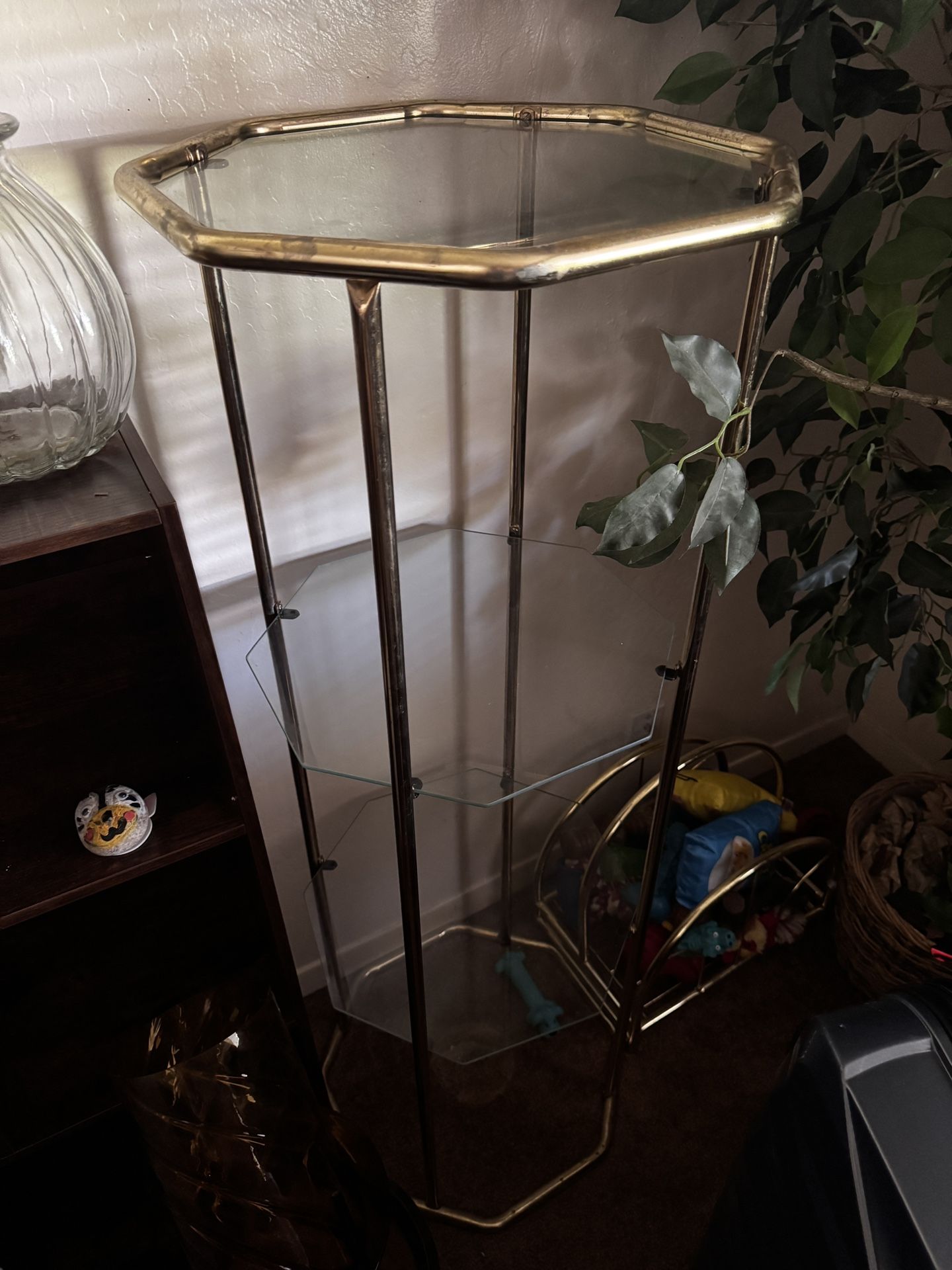 Brass-Gold Octagon Glass 3 Tier Shelve