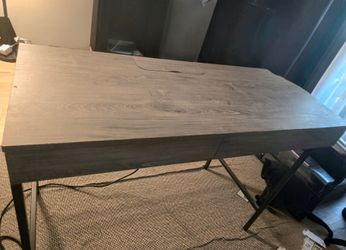 Gray Wood-Top Office Desk with Metal Legs