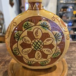 Breininger 1994 Folk Art Redware Glazed Flask 