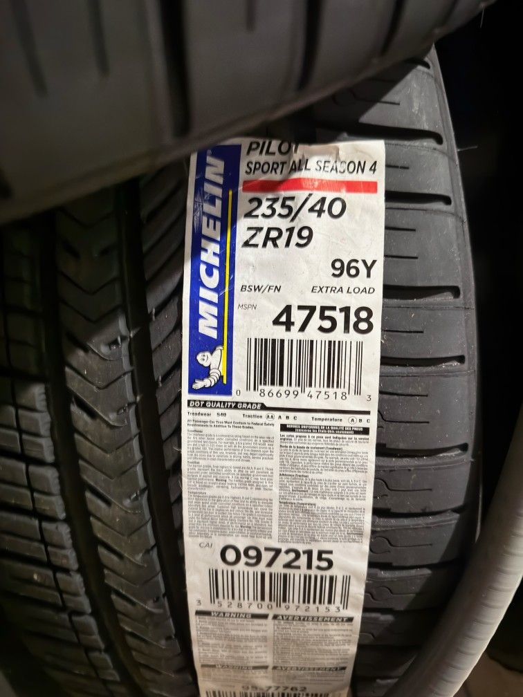 New Michelin Pilot Sport All Season 4 235/40ZR19.