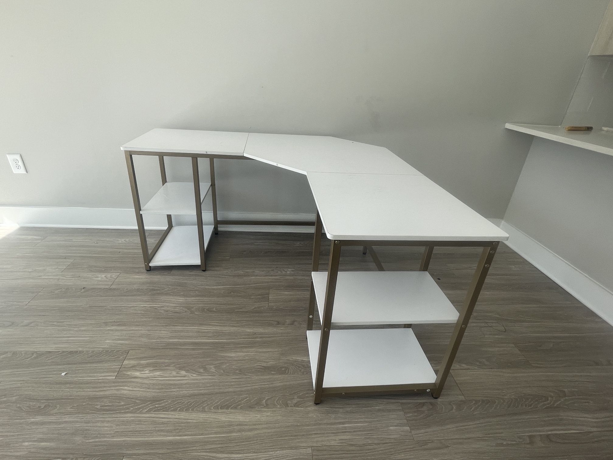 Elephance Large LShaped Computer Desk with Shelves, Modern Home Office