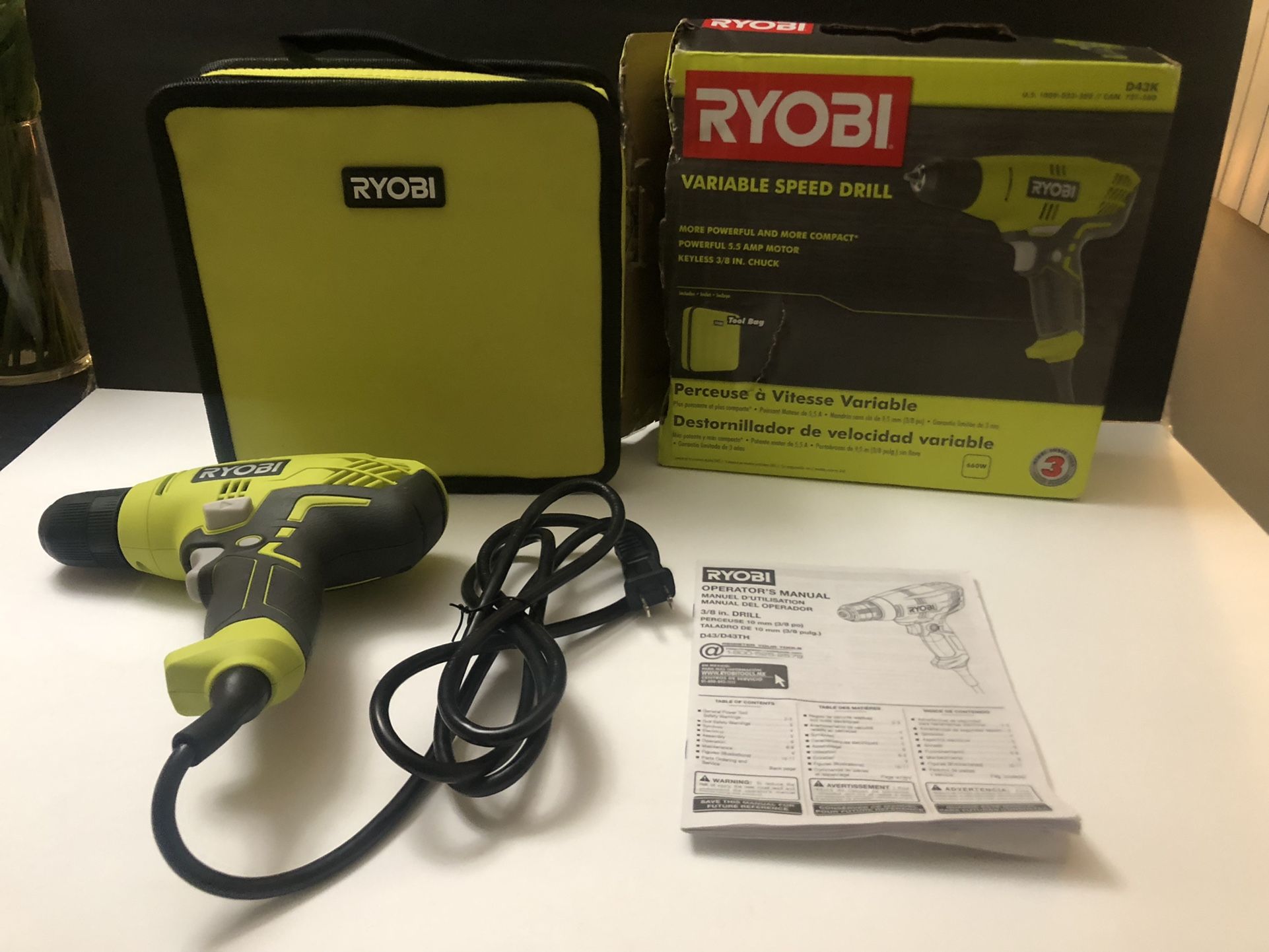 Ryobi D43K 5.5 Corded 3/8 Inch Variable Speed Compact Drill/Driver