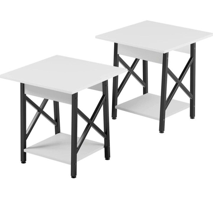 GreenForest End Tables Set of 2 Industrial Side Table with Storage Shelf
