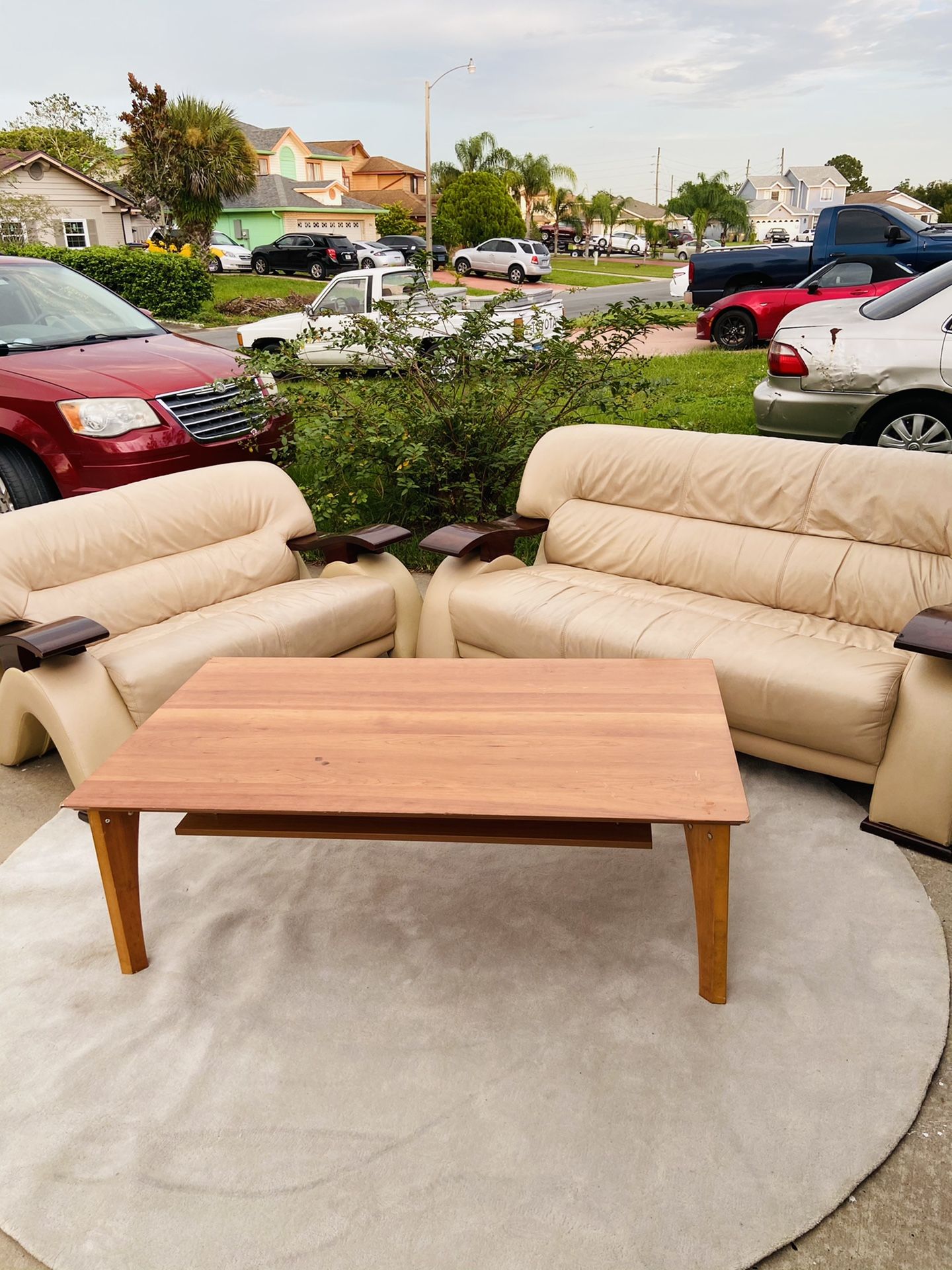 55x32” Large wooden solid coffee table with extra shelf beige
