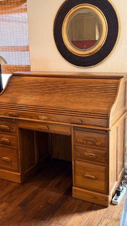 Vintage Oak S-Curve Roll-Top Desk Oak wood