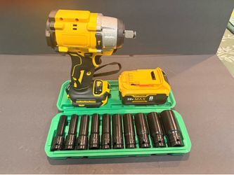 1/2-Inch Cordless Brushless Impact Wrench With  20v Battery 10pcs 1/2”Drive Metric Impact Socket Set