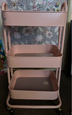 Pink 3-Tier Metal Rolling Storage Cart