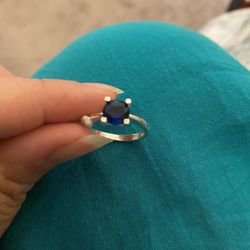 Real 925 Sterling Silver Blue Sapphire Wedding Ring Size 7