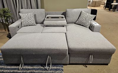 Modern Gray Chaise Sleeper w/ Storage, Shelves & USB Charging 