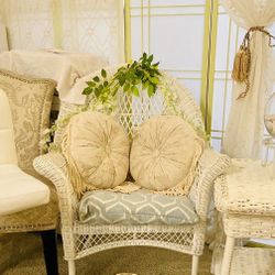 2 chairs white wicker and 1 SHELF Ren-t or sale antique modern decorative patio home oficce garden beautiful furniture , moder 3 items