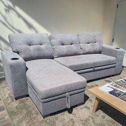 Small Light Grey Sectional With Bed 