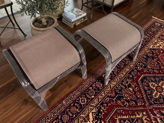 Outdoor Patio Footstools – Set of 2 (Aluminum Frame, Brown Wicker Design)