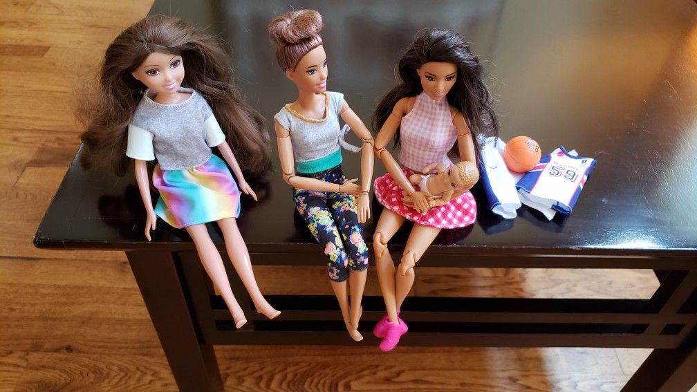 Barbie Dolls set - 2x Barbie dolls (11.5" tall), one 11" doll, and one baby