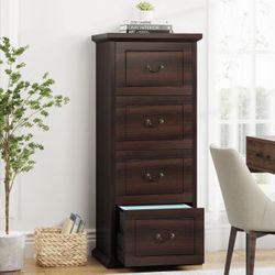 Tribesigns 4-Drawer File Cabinet, Vertical Wood Filing Cabinet for A4/Letter Size, Tall Office Drawer Chest, Rustic Storage Organizer Unit for Home Of